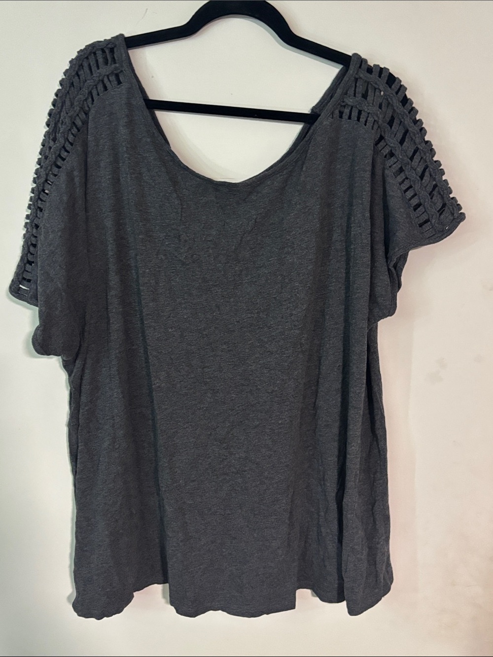 torrid Charcoal Crochet-Sleeve Short Sleeve Tee 4/5x